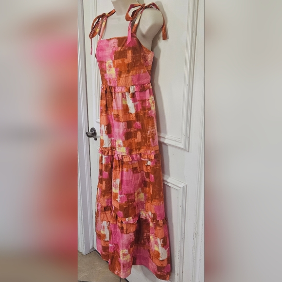 Peach Love California Pink/ Brown MultiColor Strappy Tiered Maxi Dress,Large,NWT - Picture 3 of 14